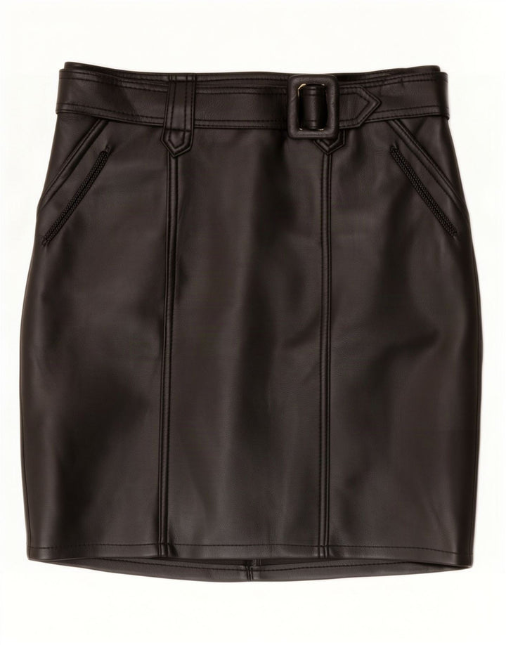 Mini gonna in pelle vintage da donna grande W34 nera