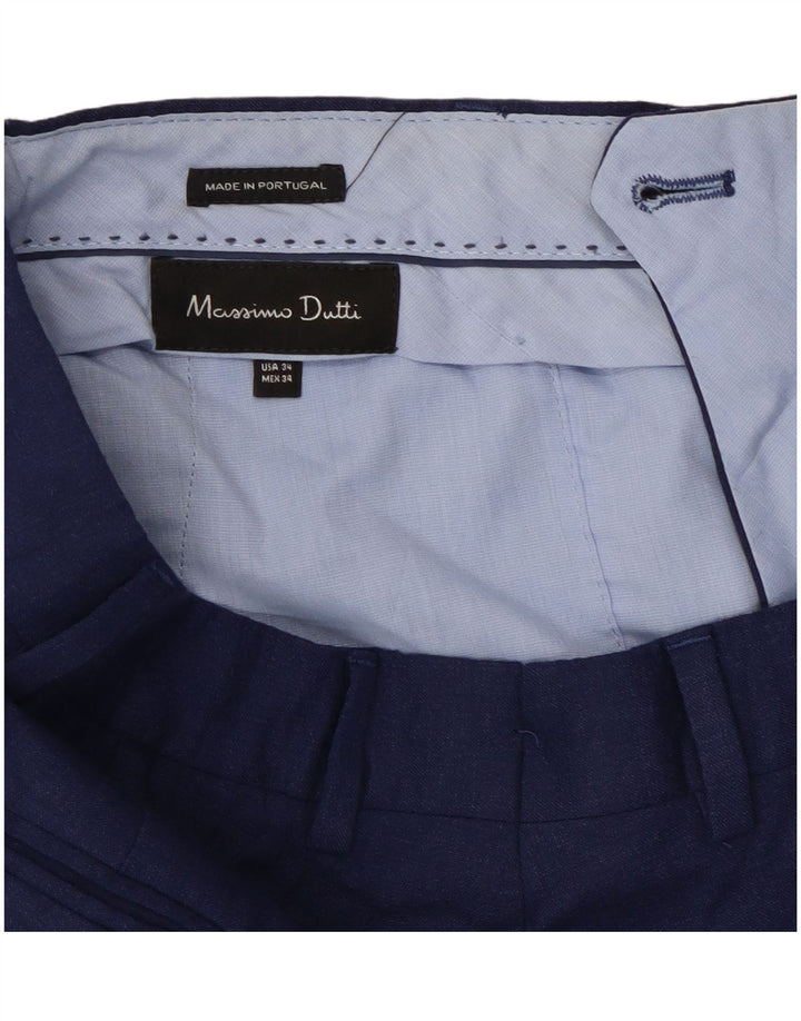 Pantaloni da abito dritti da uomo Massimo Dutti W34 L29 Blu Navy
