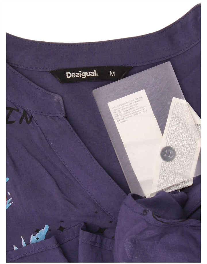 Desigual Womens Pullover Shirt UK 14 Medium Navy Blue Floral Viscosa