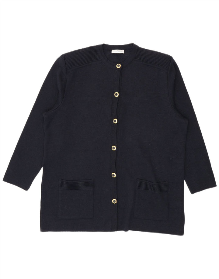 Maglione cardigan oversize lungo da donna vintage IT 46 grande blu navy