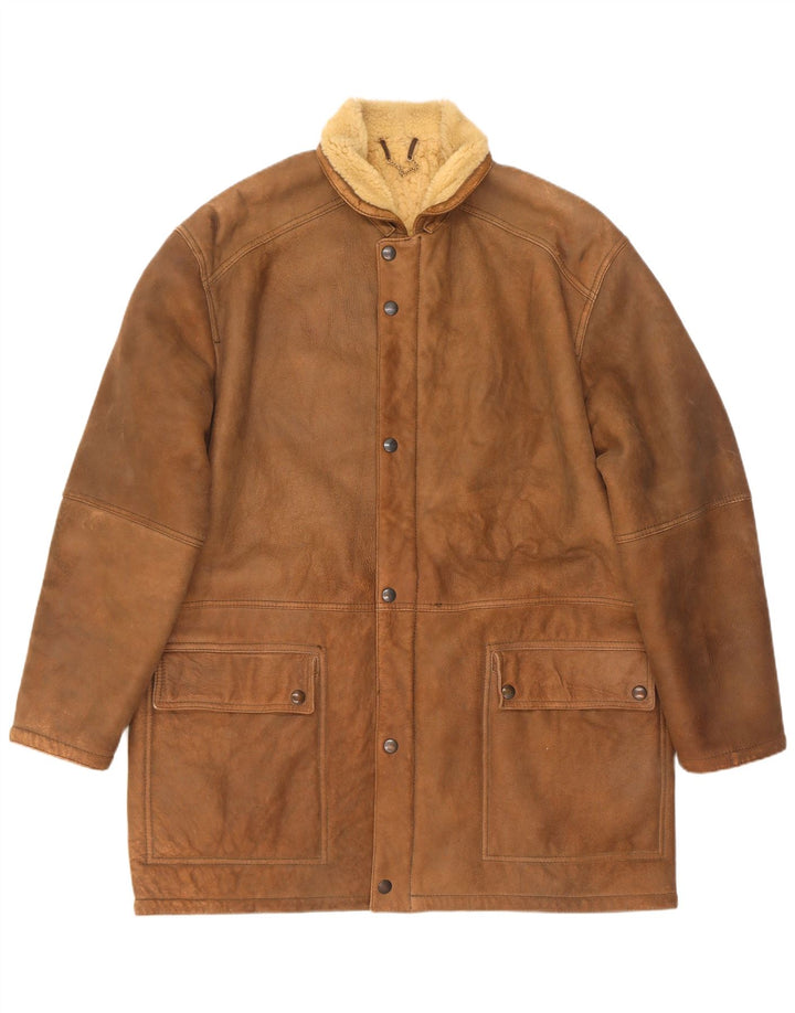 Cappotto vintage in shearling da uomo IT 52 XL Beige