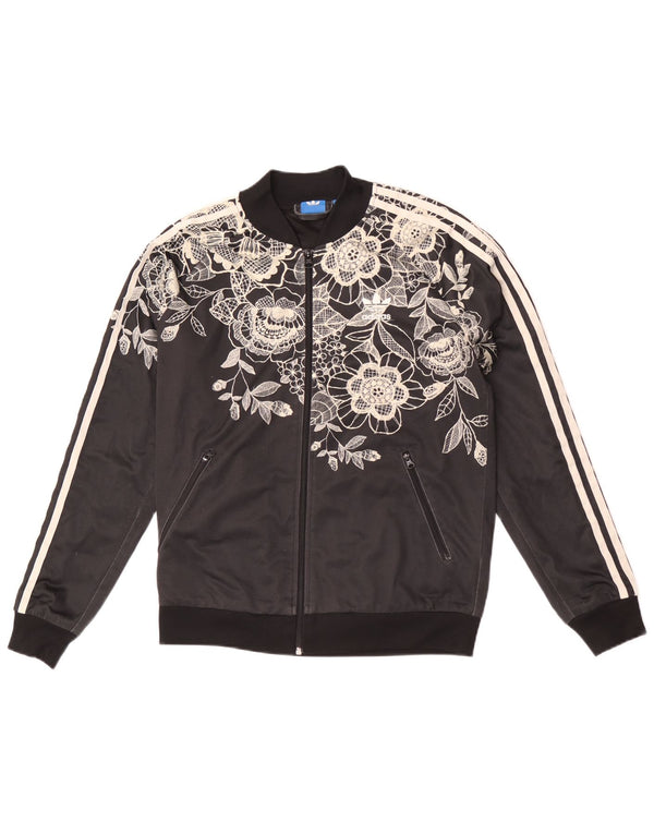 Giacca da ginnastica grafica da donna Adidas UK 14 media nera floreale