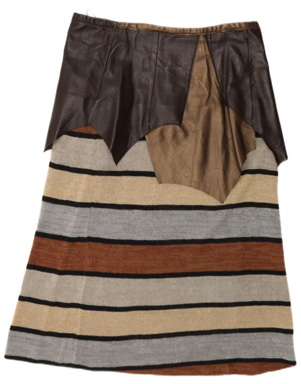 Gonna a trapezio a vita alta da donna vintage W30 a righe marrone medio