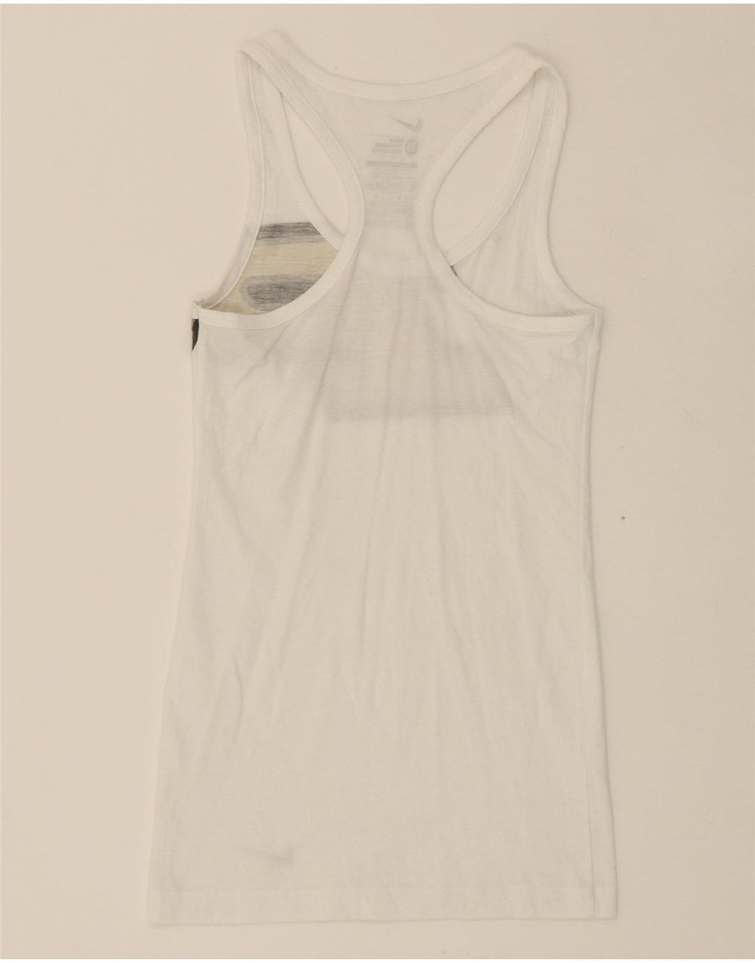 NIKE Womens Slim Fit Graphic Vest Top UK 4 XS White Polyester Vintage Nike and Second-Hand Nike from Messina Hembry 