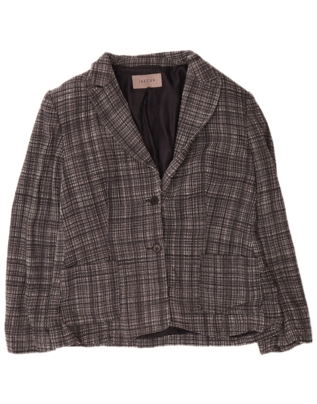 Giacca blazer da donna a 2 bottoni Jaeger UK 12 lana a quadri grigio medio