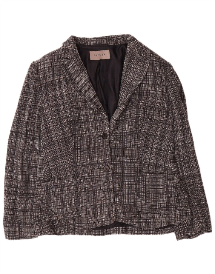 Giacca blazer da donna a 2 bottoni Jaeger UK 12 lana a quadri grigio medio