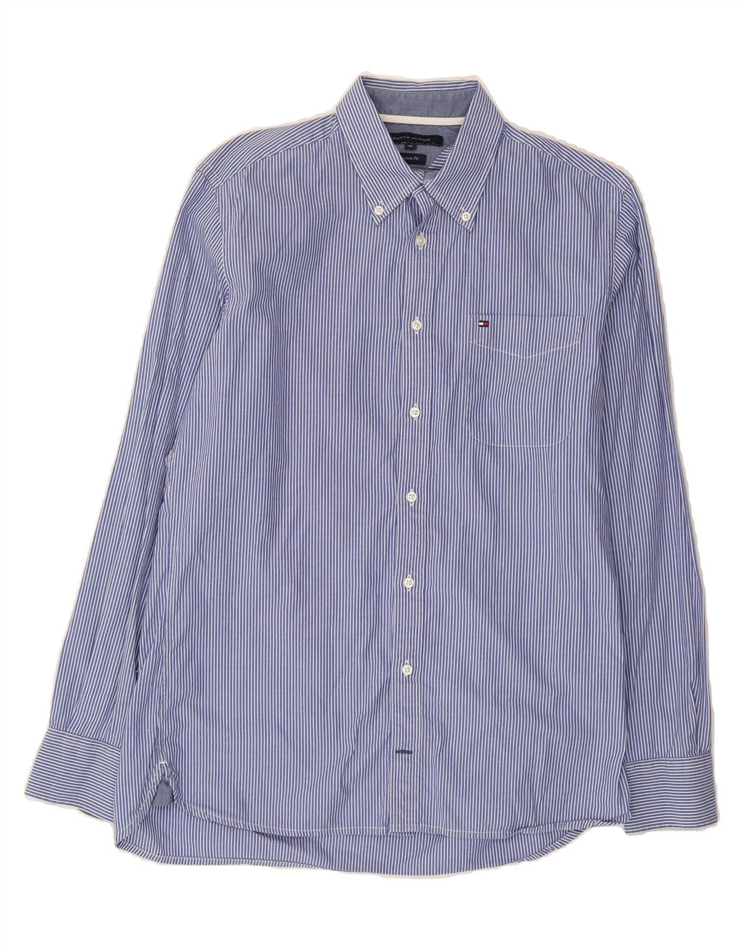 TOMMY HILFIGER Mens Custom Fit Shirt Medium Blue Striped Cotton Vintage Tommy Hilfiger and Second-Hand Tommy Hilfiger from Messina Hembry 