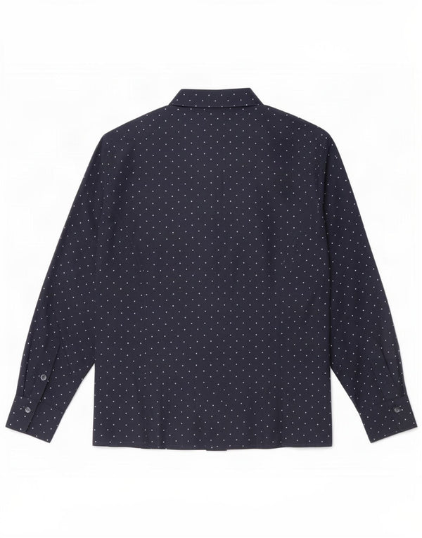 Camicia vintage da donna UK 14 blu navy medio maculato