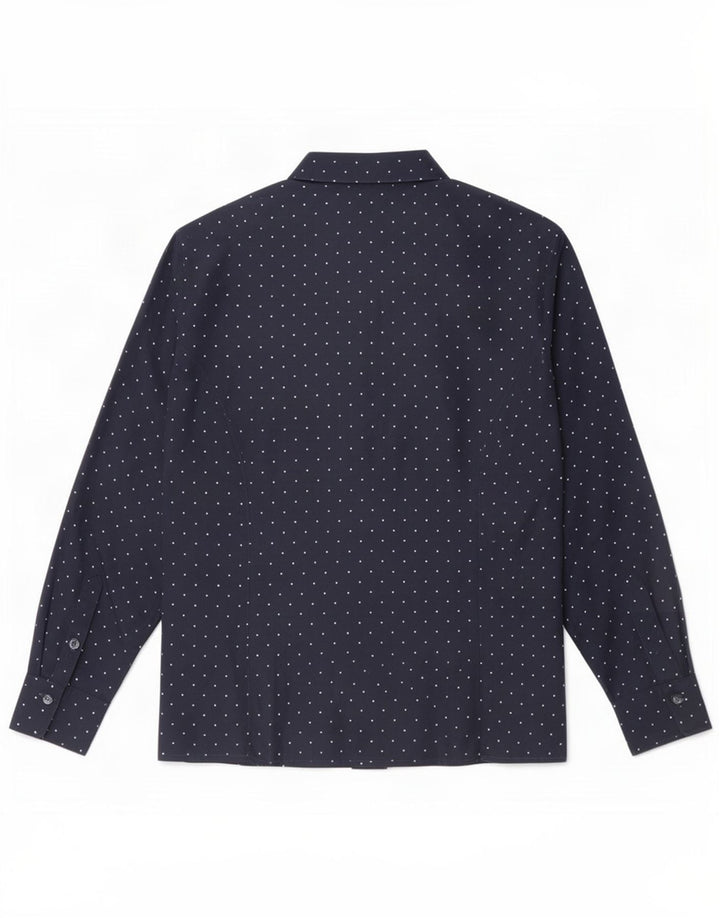 Camicia vintage da donna UK 14 blu navy medio maculato
