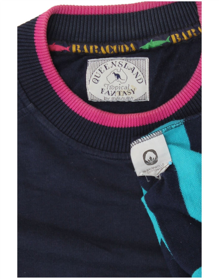 Felpa da uomo vintage maglione XL in cotone a righe blu navy