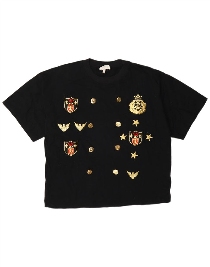 T-shirt grafica da donna vintage Top IT 44 cotone nero medio