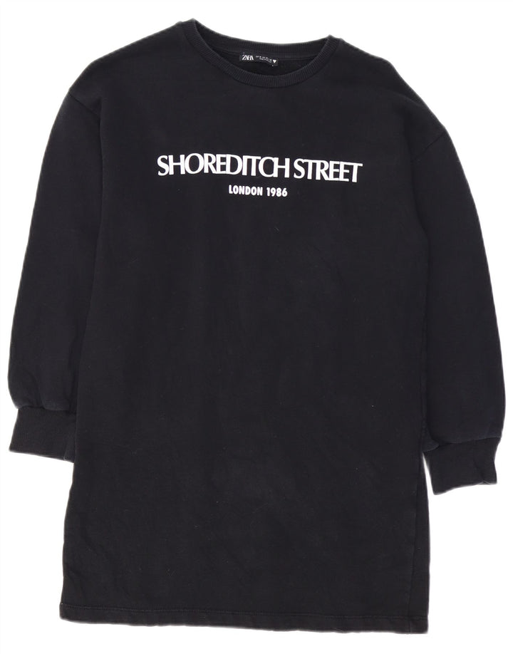 Abito maglione in felpa con grafica ZARA da donna UK 14 cotone nero medio