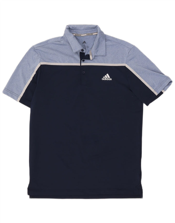 Polo Adidas da uomo piccola in poliestere color block blu navy