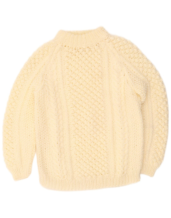 Maglione maglione vintage da donna fatto a mano con collo dolcevita UK 18 XL bianco sporco