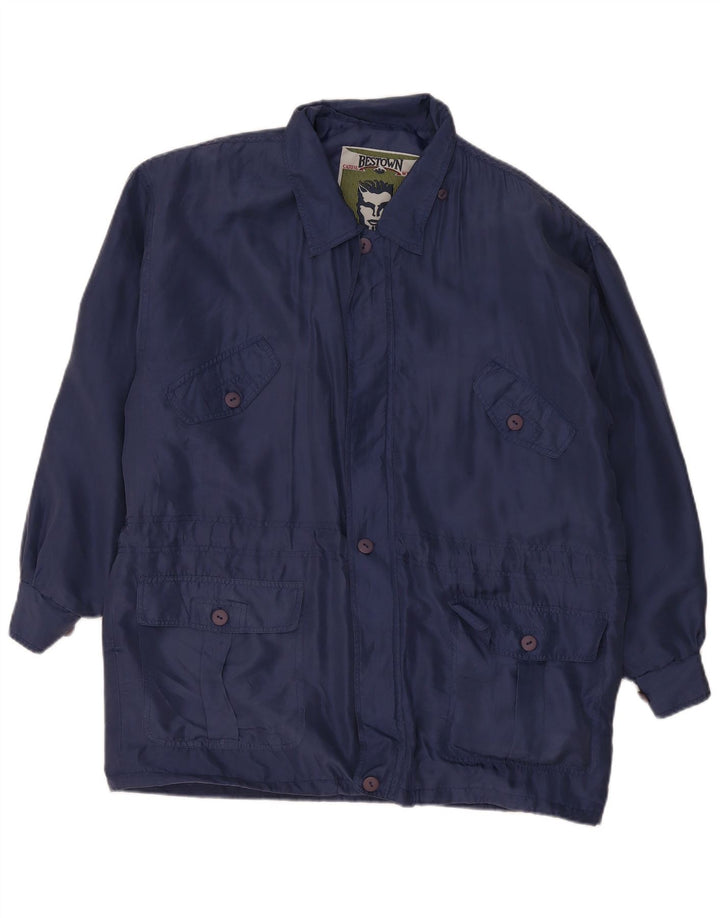 Giacca utilitaria vintage da uomo vestibilità ampia UK 36 piccola seta blu