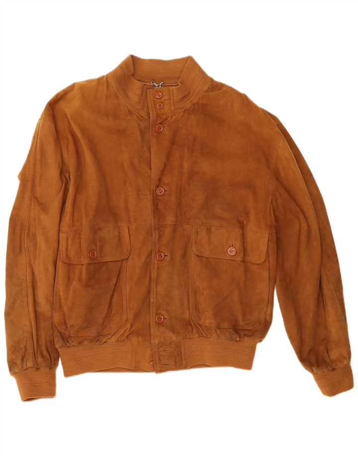 Giubbotto bomber vintage in pelle scamosciata da uomo IT 54 2XL in pelle marrone