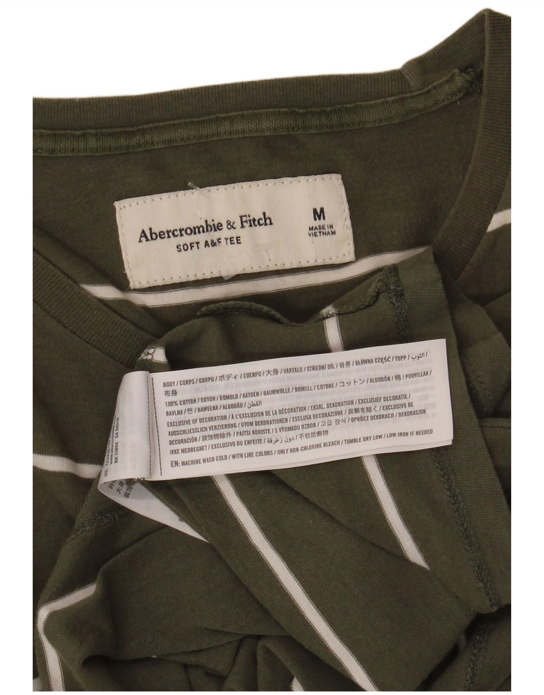 T-shirt da uomo Abercrombie & Fitch in cotone a righe medie color kaki