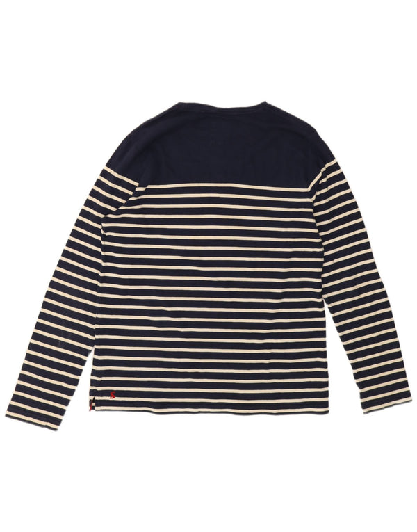 Joules Womens Top Long Sleeve UK 16 Large Navy Blue Striped Cotton