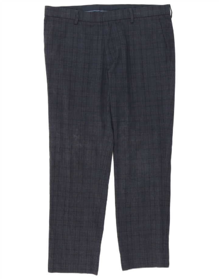 Pantaloni da abito slim fit Marks & Spencer da uomo W36 L29 blu navy a quadri