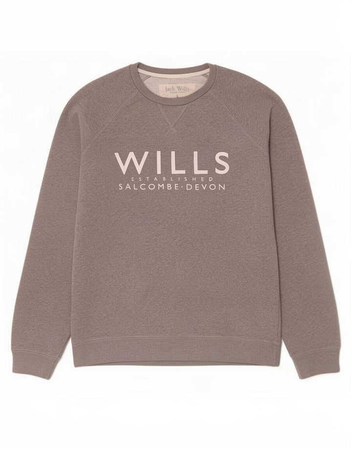 Jack Wills Uomo Salcombe Devon Graphic Felpa Maglione Piccolo Cotone Grigio
