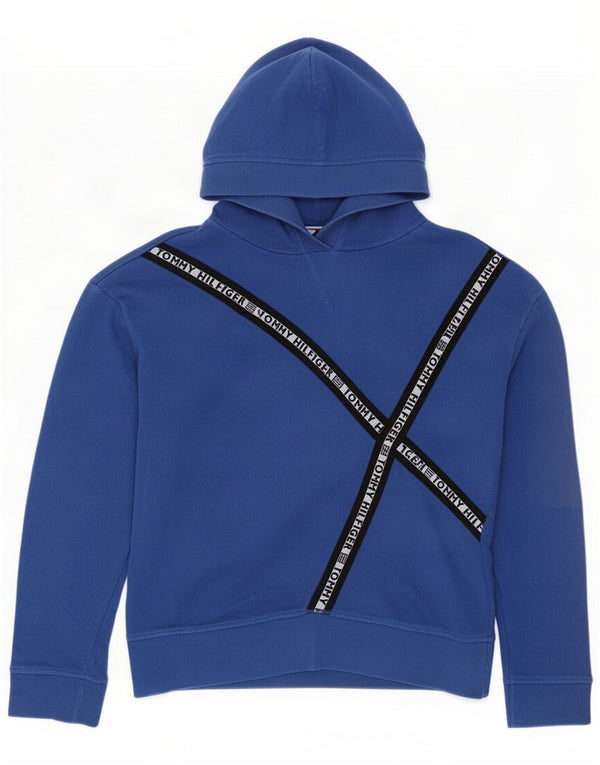 Tommy Hilfiger Felpa con cappuccio grafica da donna UK 16 Large Blu Colourblock