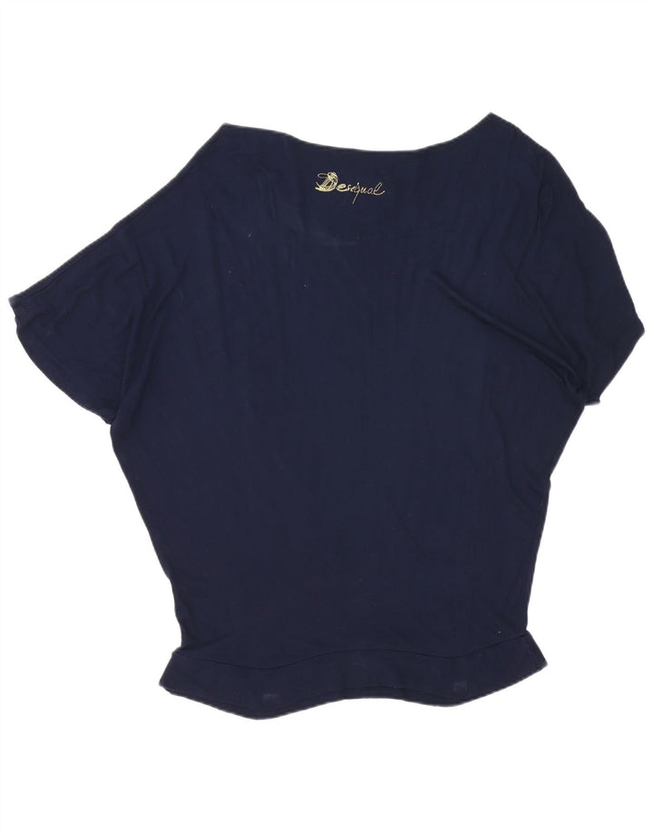 Desigual T-shirt grafica oversize da donna Top UK 16 Large Blu Navy