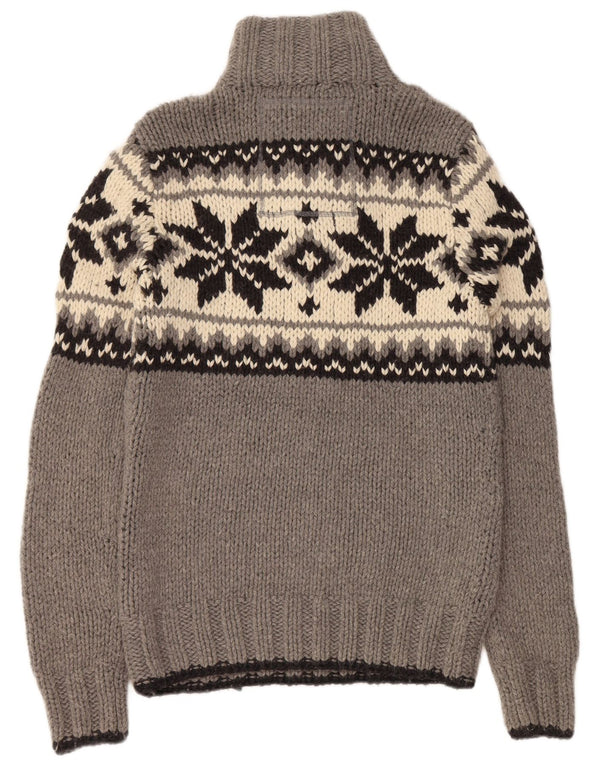 Maglione da uomo con collo abbottonato SUPERDRY, lana Fair Isle grigia grande