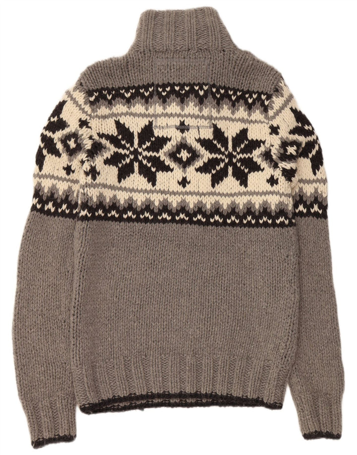 Maglione da uomo con collo abbottonato SUPERDRY, lana Fair Isle grigia grande