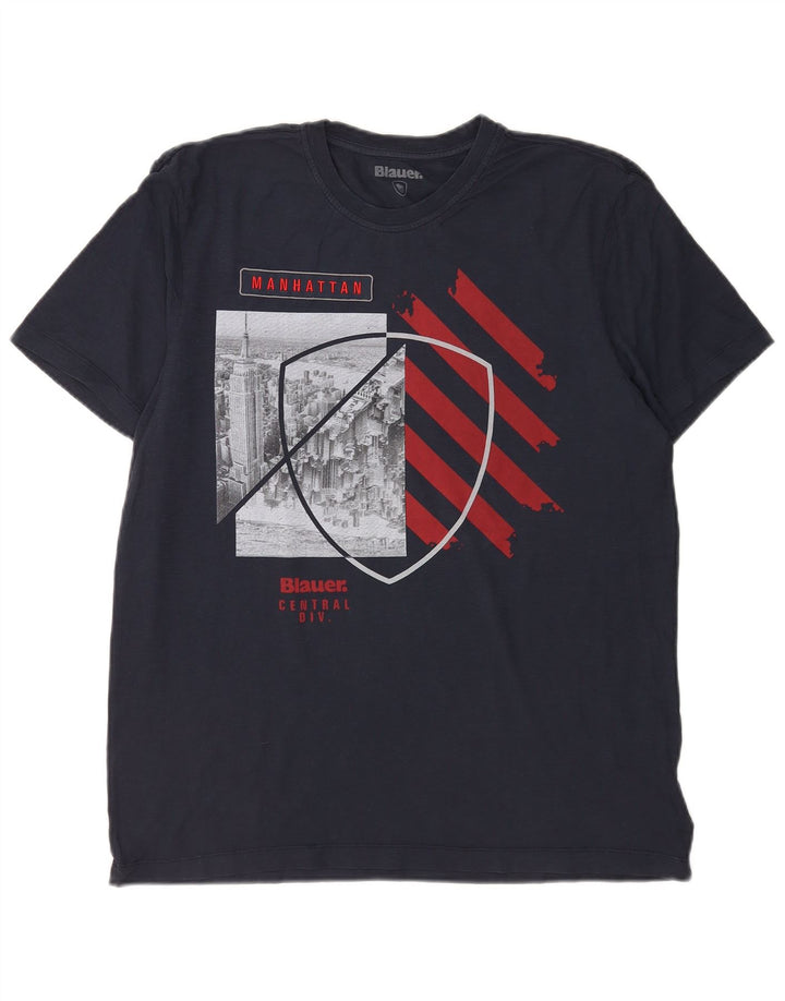 T-shirt grafica da uomo Blauer Top XL in cotone blu navy