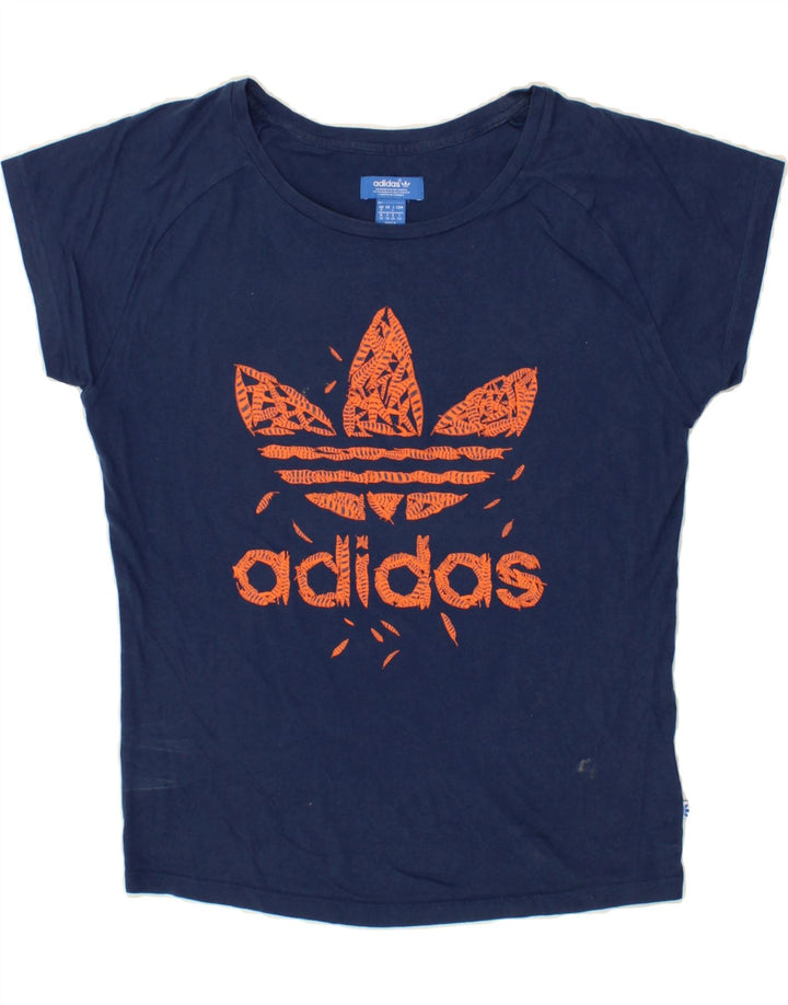 ADIDAS Womens Graphic T-Shirt Top UK 8 Small Navy Blue Vintage Adidas and Second-Hand Adidas from Messina Hembry 