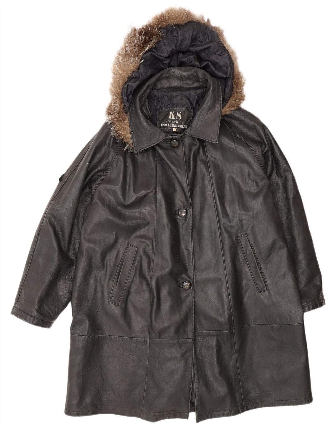 Cappotto oversize in pelle con cappuccio da donna Kiros IT 48 XL Nero