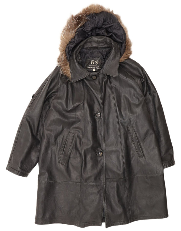Cappotto oversize in pelle con cappuccio da donna Kiros IT 48 XL Nero