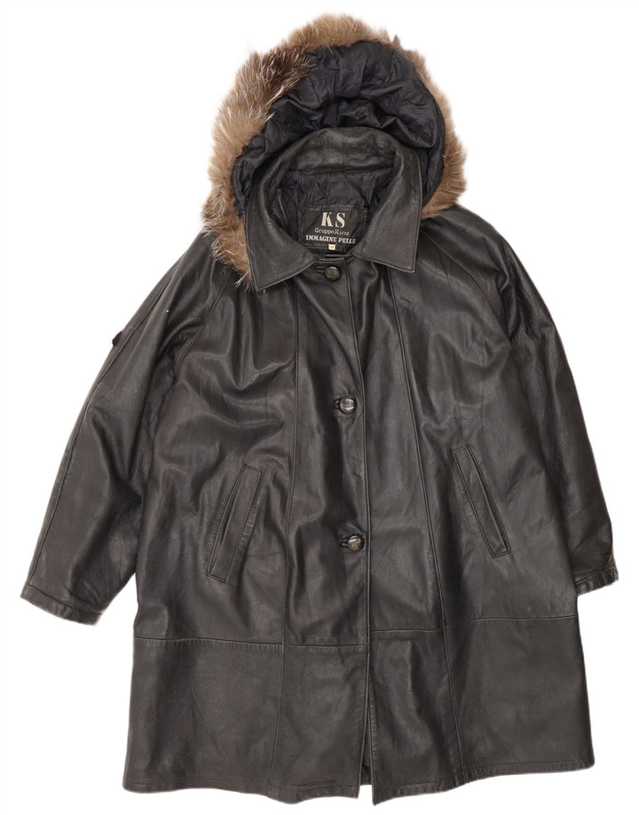 Cappotto oversize in pelle con cappuccio da donna Kiros IT 48 XL Nero