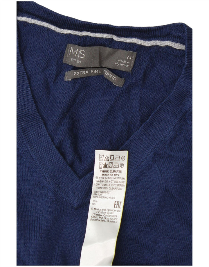 Maglione da uomo con scollo a V Marks & Spencer in lana blu navy media
