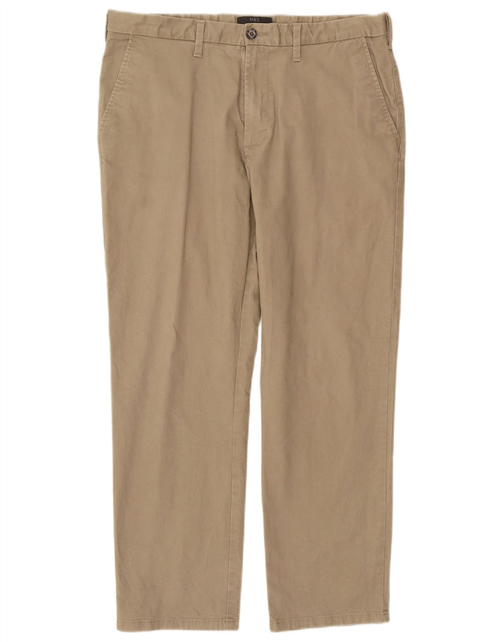 Pantaloni chino dritti regolari da uomo Marks & Spencer W36 L29 cotone beige