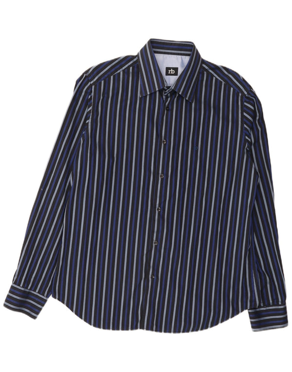 Camicia da uomo Roccobarocco taglia 42 16 1/2 grande cotone a righe blu navy