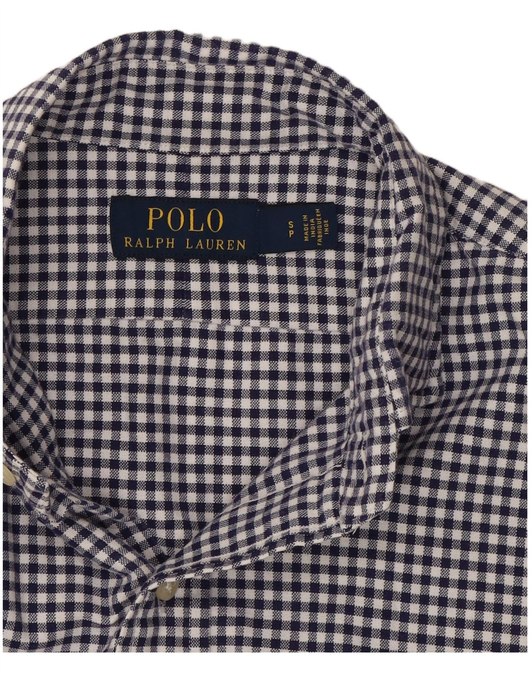 POLO RALPH LAUREN Mens Shirt Small Navy Blue Gingham Cotton