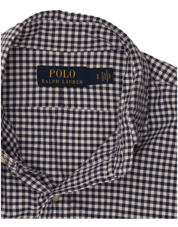 POLO RALPH LAUREN Mens Shirt Small Navy Blue Gingham Cotton