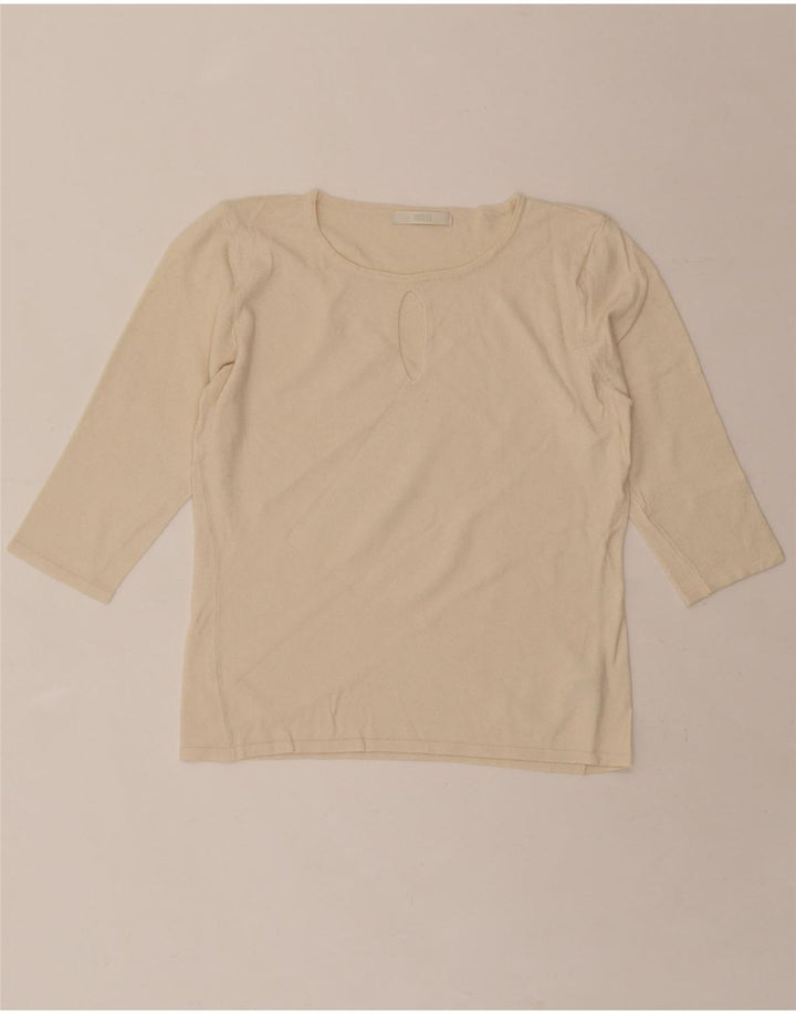 MARKS & SPENCER Womens Top 3/4 Sleeve UK 14 Medium Off White Viscose Vintage Marks & Spencer and Second-Hand Marks & Spencer from Messina Hembry 