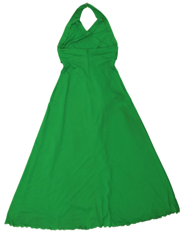 Abito maxi da donna vintage con scollo all'americana UK 10 piccolo verde