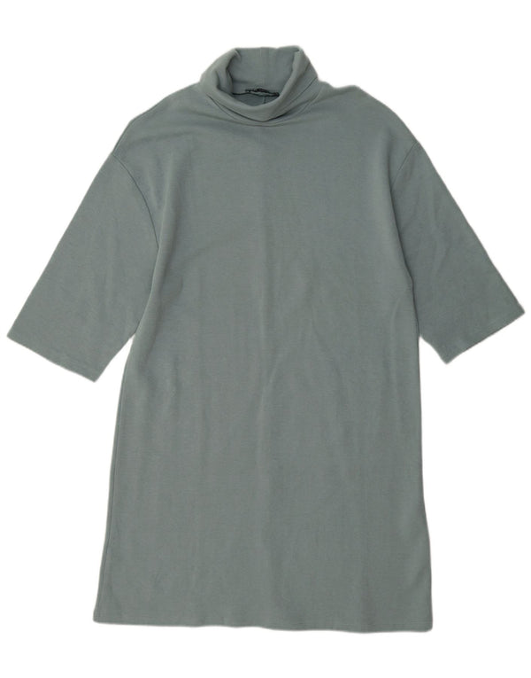 Abito a trapezio a mezza manica da donna Zara UK 14 in cotone blu medio