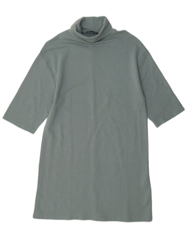 Abito a trapezio a mezza manica da donna Zara UK 14 in cotone blu medio