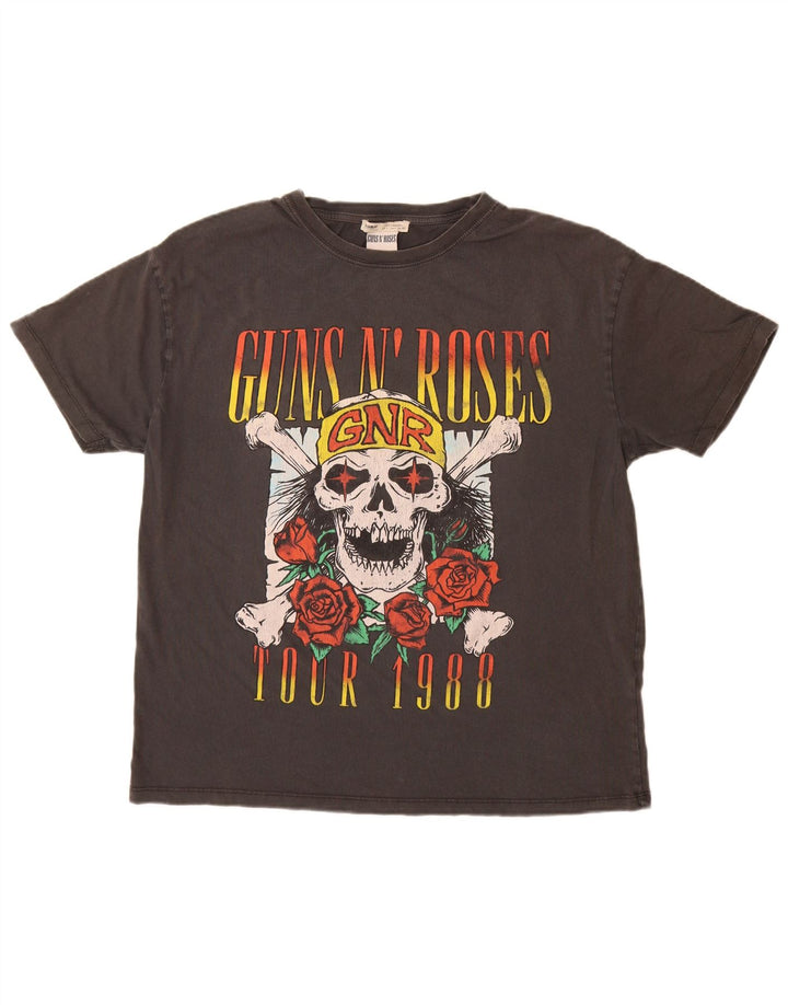 Pull & Bear T-shirt grafica da uomo Guns & Roses Top grande in cotone grigio
