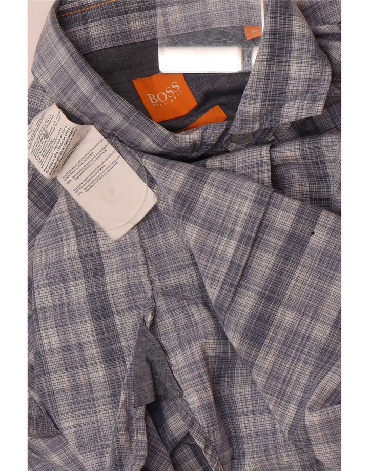 Camicia slim fit a maniche corte da uomo Hugo Boss in cotone a quadri blu medio