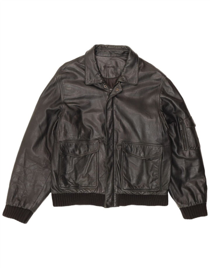 Giubbotto Bomber in Pelle da Uomo Vittorio Forti IT 50 Large Nero