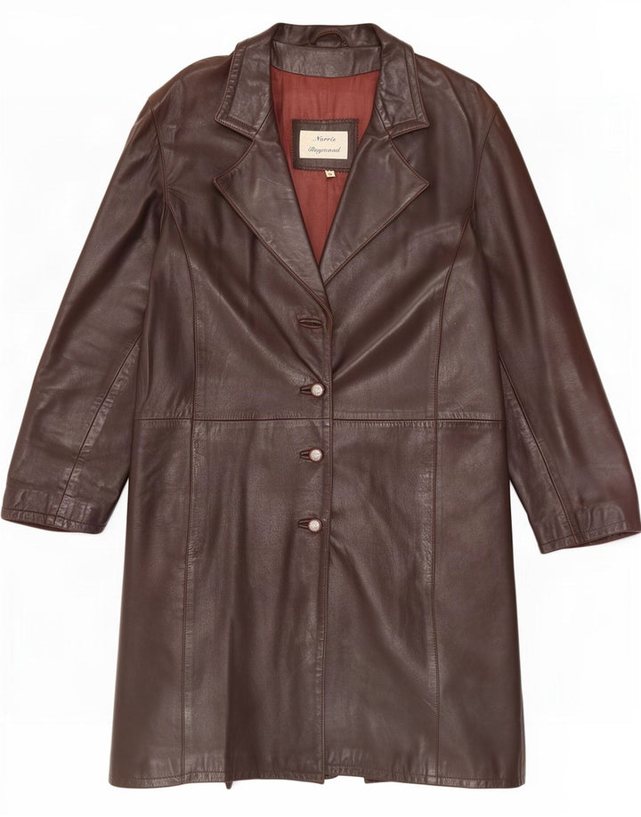 Cappotto in pelle vintage da donna UK 16 grande marrone
