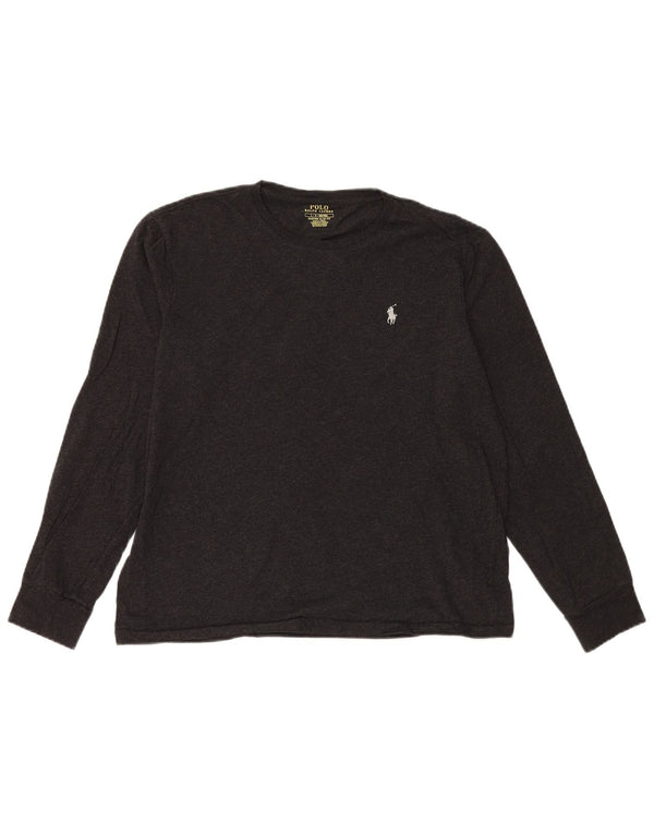 Polo Ralph Lauren Top personalizzato slim fit da uomo a maniche lunghe in cotone grigio grande