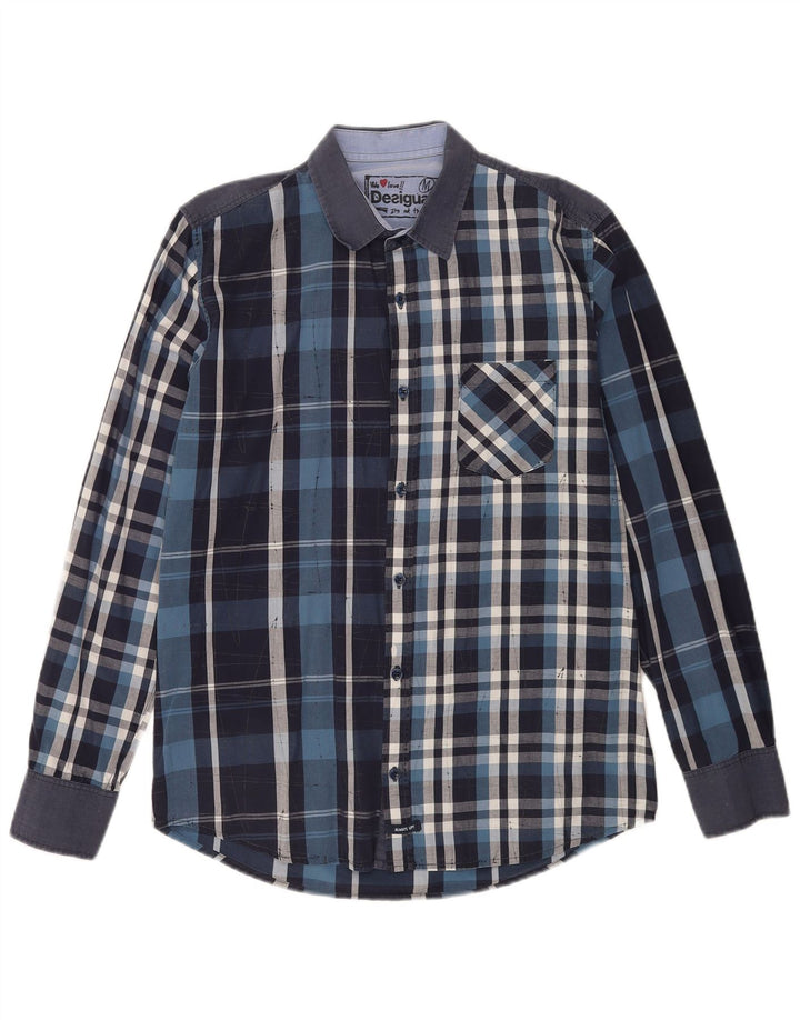Camicia Desigual da uomo in cotone a quadri blu navy medio