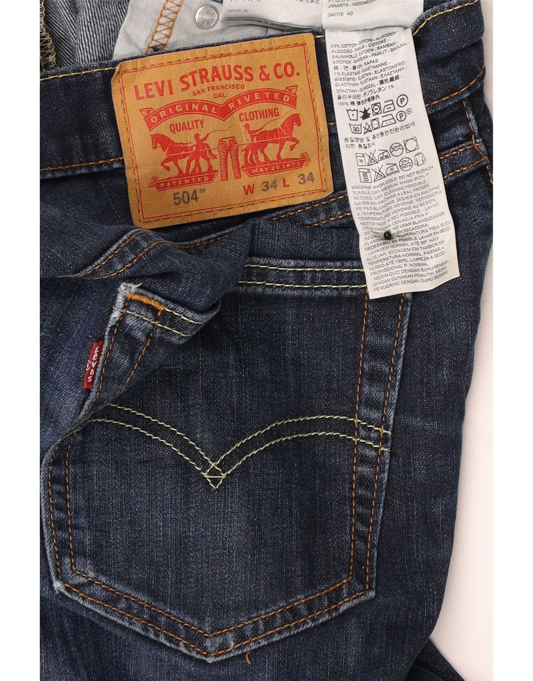 Levi's Uomo 504 Jeans dritti W34 L34 Cotone Blu