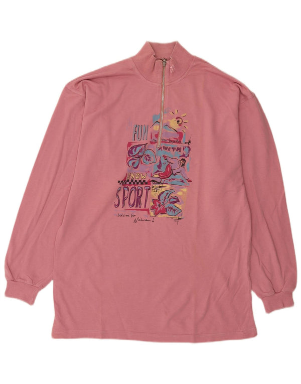 Maser M Felpa con collo con zip grafica da donna Maglione UK 18 XL Cotone rosa